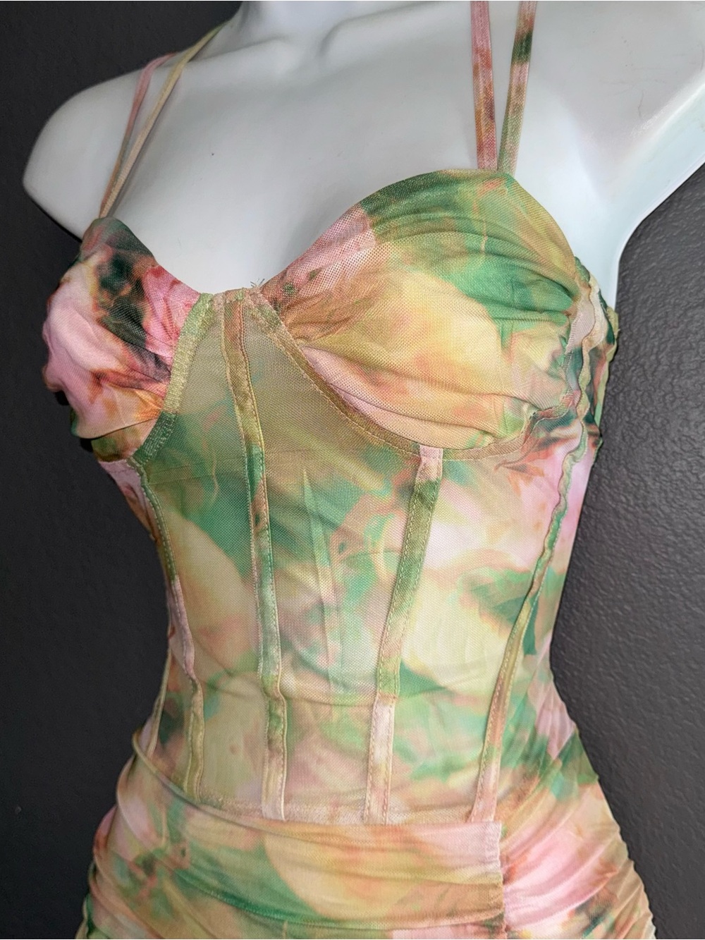 Womens Viral TikTok Floral Midi Corset Mesh Maxi Dress size Small - Picture 5 of 9